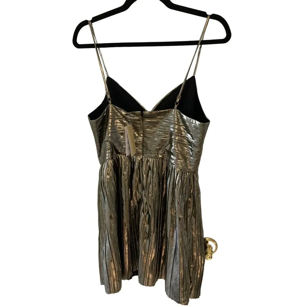 NWT MICHAEL KORS WOMENS PLEATED LAME BUSTIER D SILVER 10